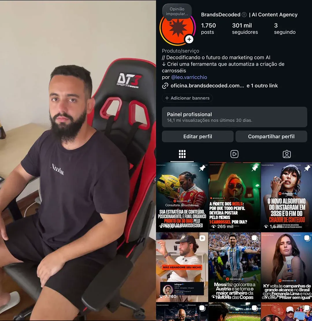 Léo e o perfil BrandsDecoded: 301 mil seguidores, 1.750 posts